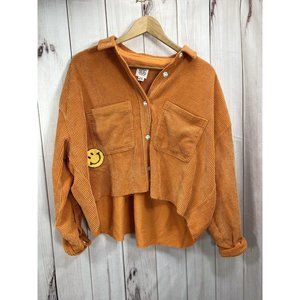 BDG Urban Outfitters Orange Cropped Corduroy Shirt w Smiley Face Accents NWT